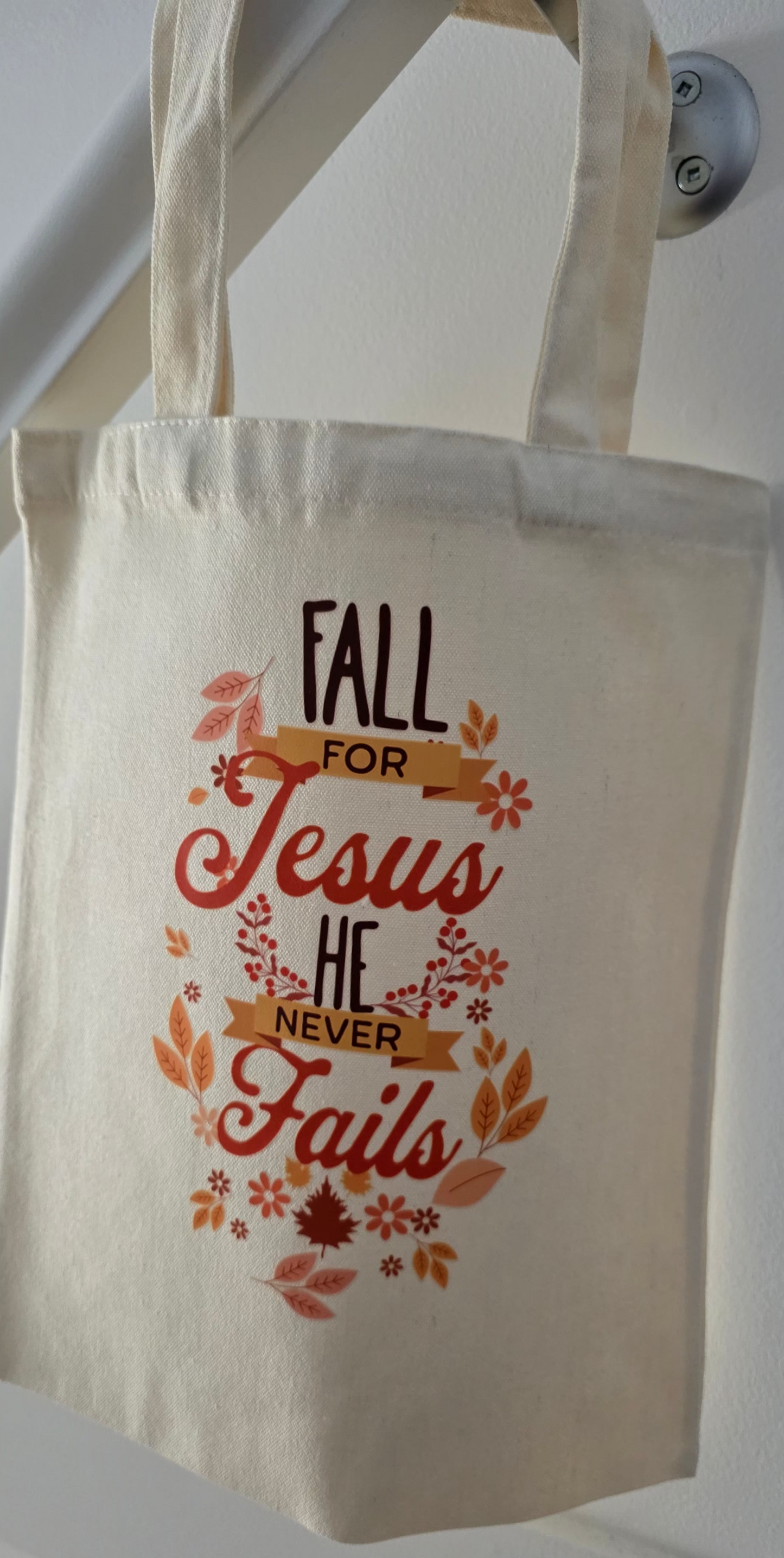 Small Canvas Totes - Fall to Jesus He Never Fails