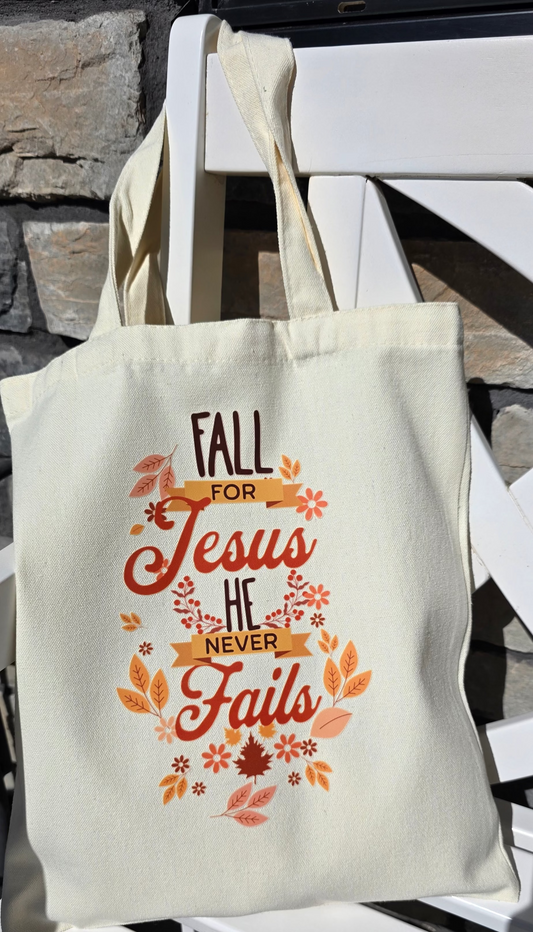 Small Canvas Totes - Fall to Jesus He Never Fails