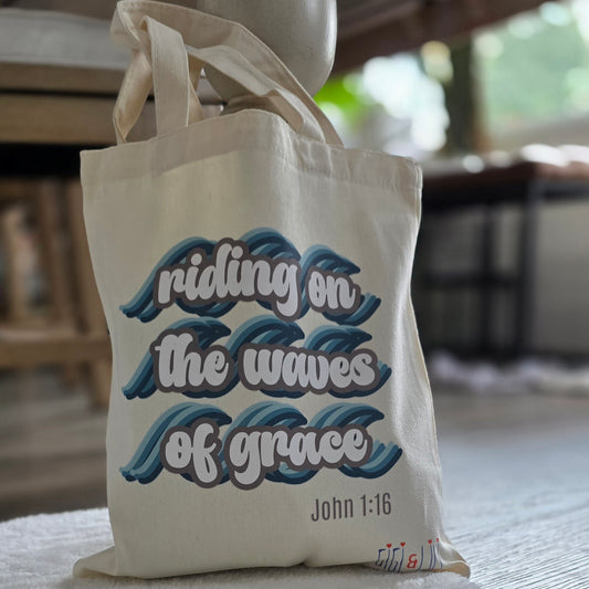 Small Canvas Tote - Riding on the Waves of Grace