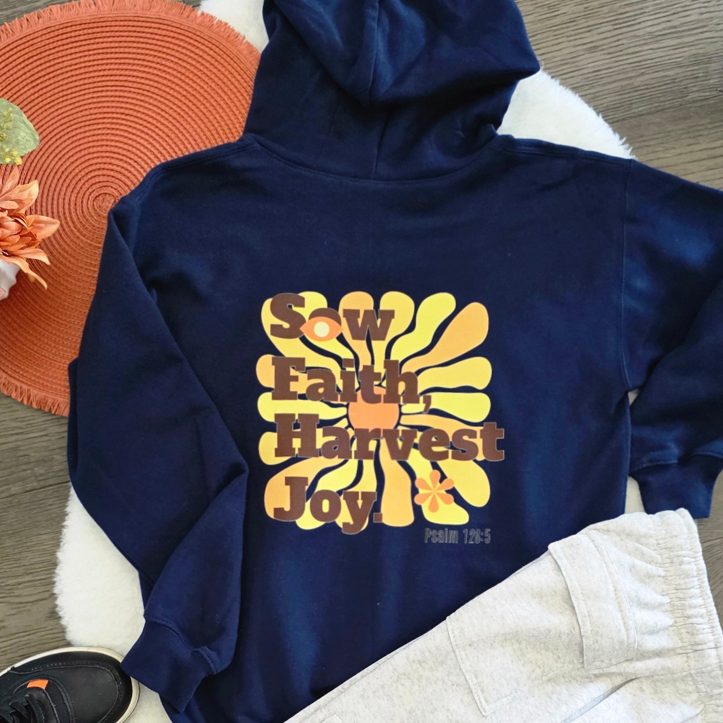 Sow Faith, Harvest Joy - Soft Midweight Youth Hooded Sweatshirt